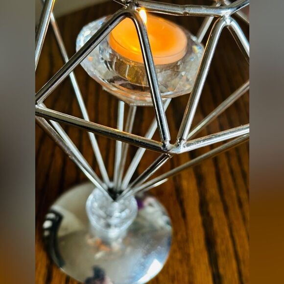 Candle holder Geometric Silver and Crystal Tea light suspended - Picture 9 of 10